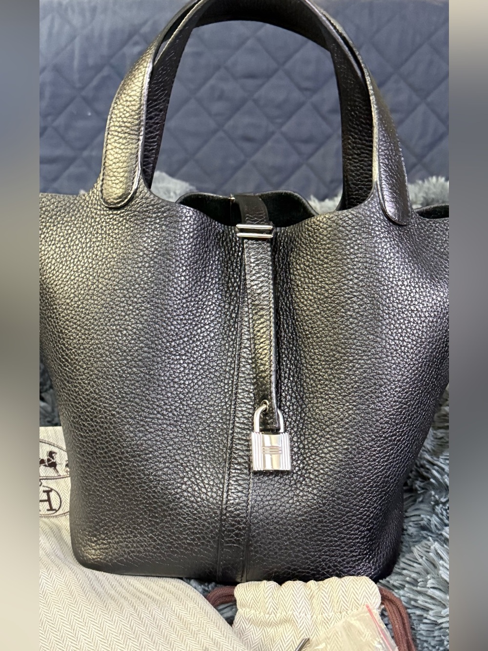 Hermes Picotin 22 Noir Clemence Leather